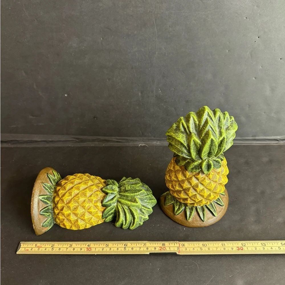 Vintage Heavy cast iron Pineapple yellow and green bookends